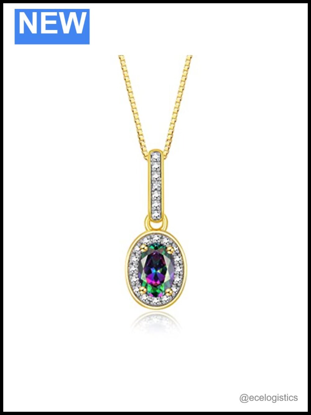 Yellow Gold Plated Silver Halo Pendant Necklace, 18" Chain, Alexandrite